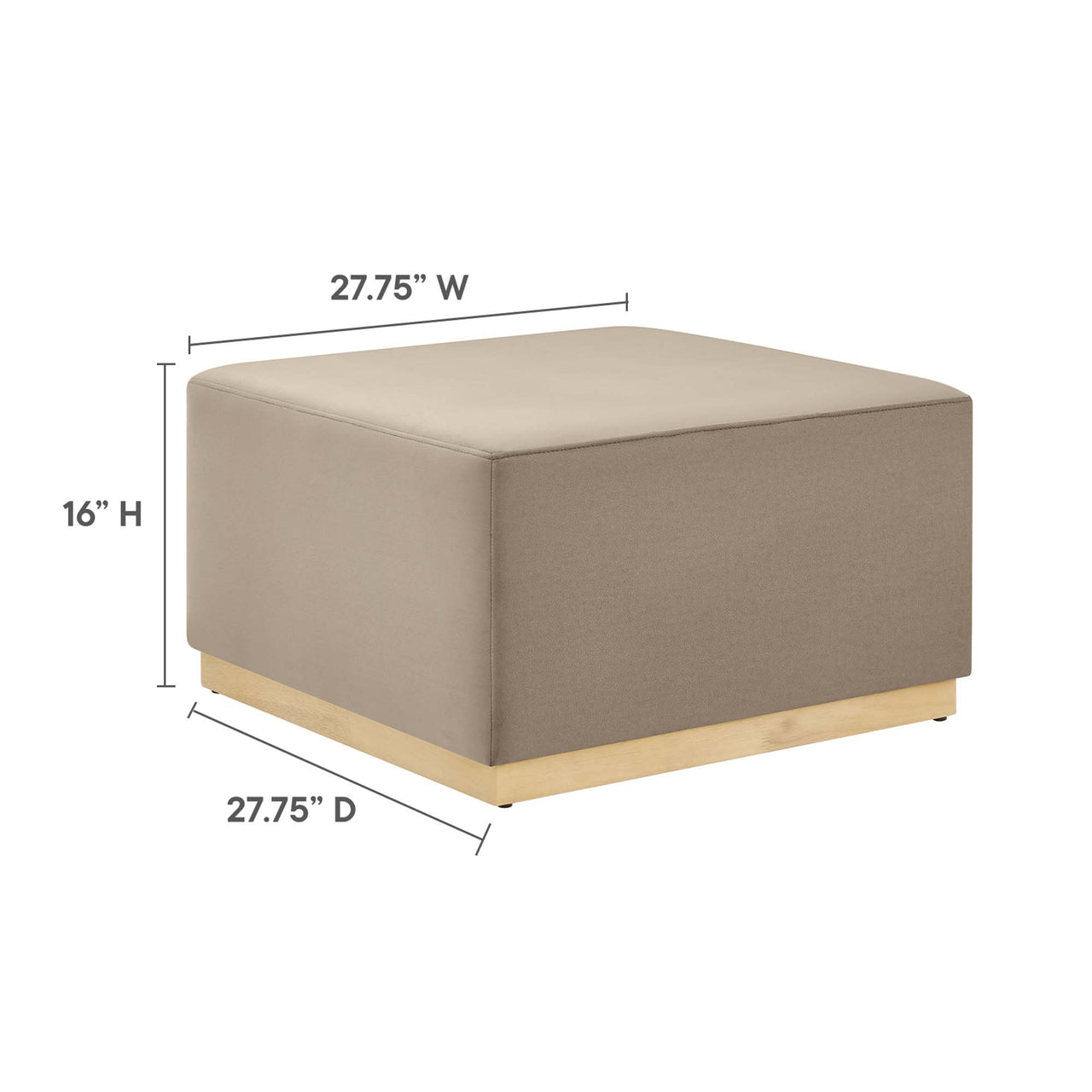 Ardena Square Velvet Ottoman, Large, Taupe & Cream