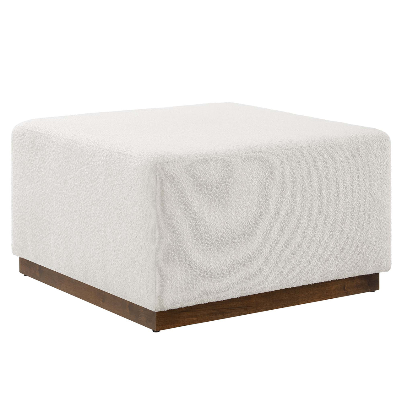 Ardena Square Boucle Ottoman, Large, Ivory & Walnut