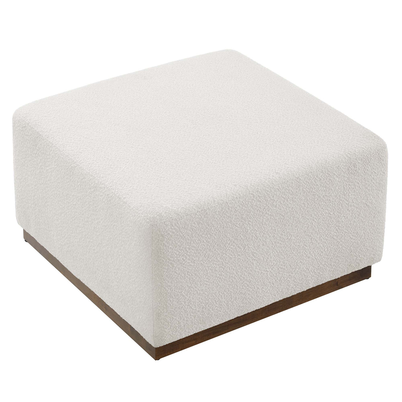 Ardena Square Boucle Ottoman, Large, Ivory & Walnut