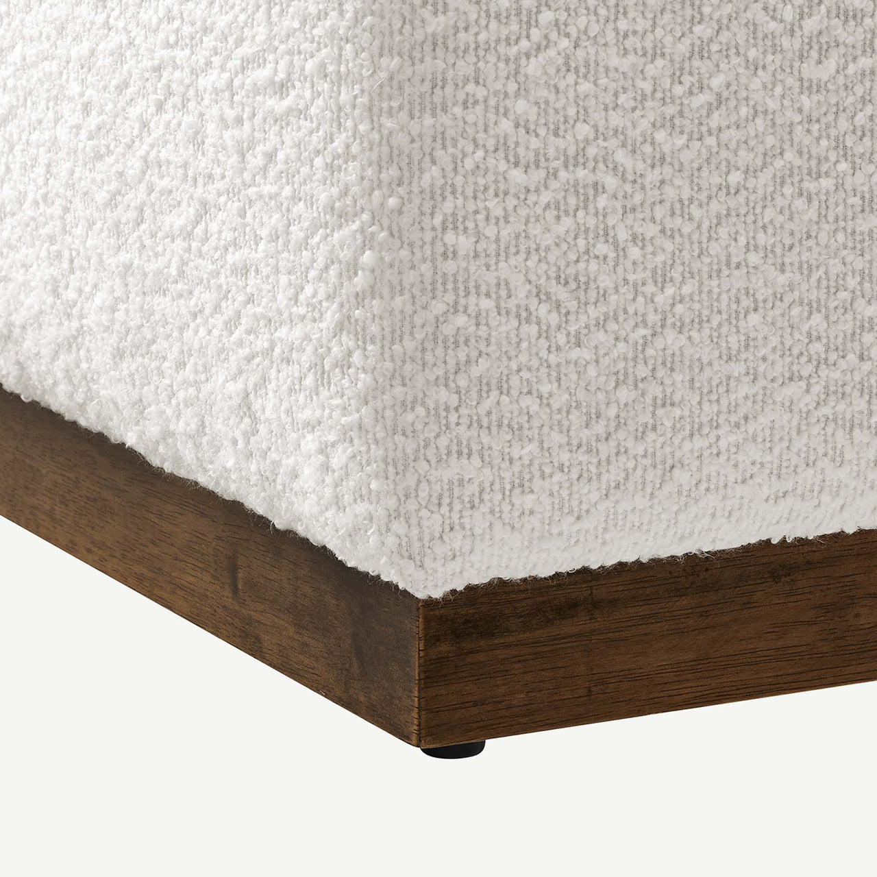 Ardena Square Boucle Ottoman, Large, Ivory & Walnut