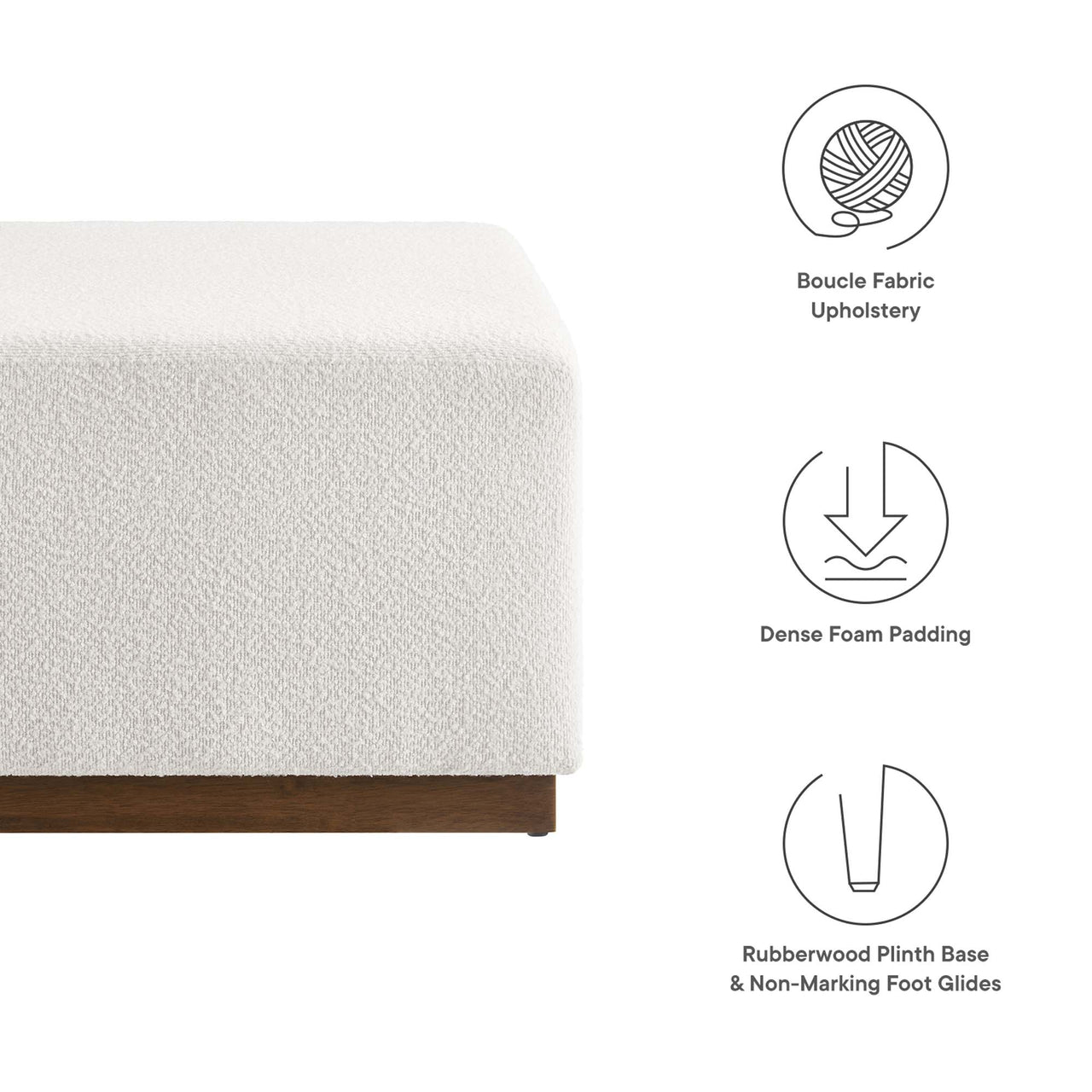 Ardena Square Boucle Ottoman, Large, Ivory & Walnut
