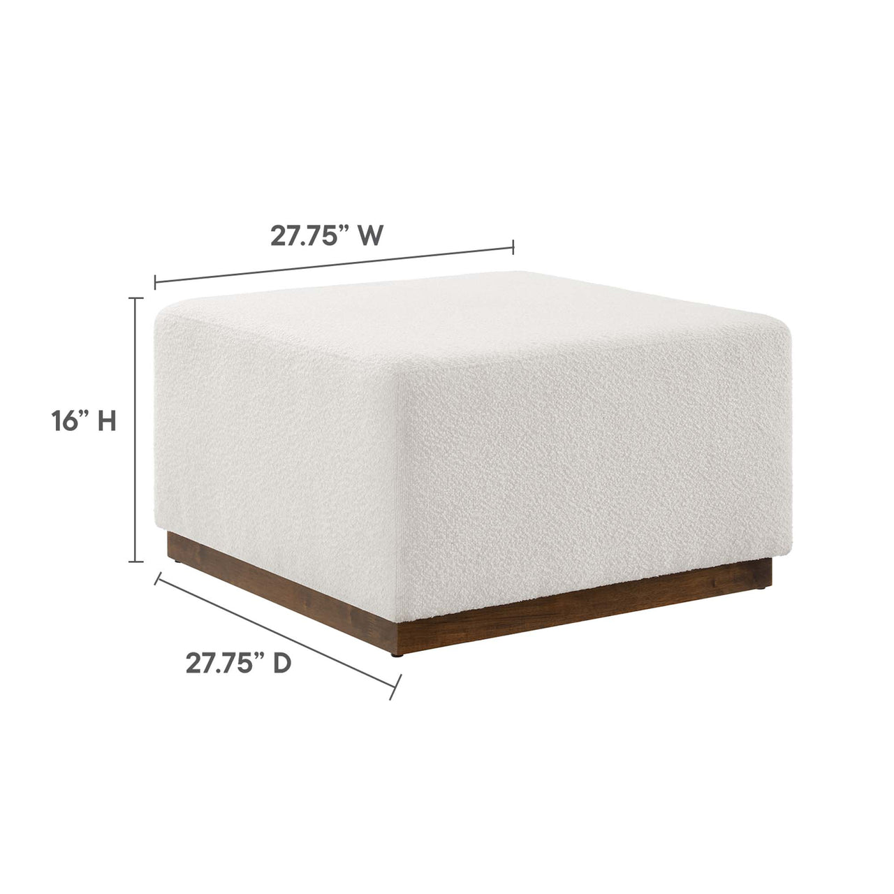 Ardena Square Boucle Ottoman, Large, Ivory & Walnut