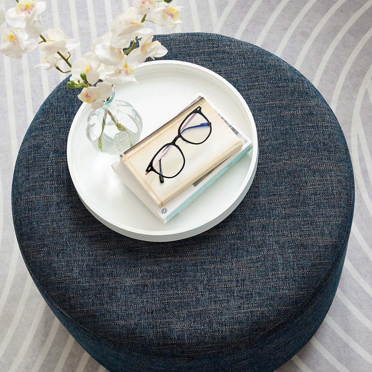 Calyx Round Pouf, Small, Azure
