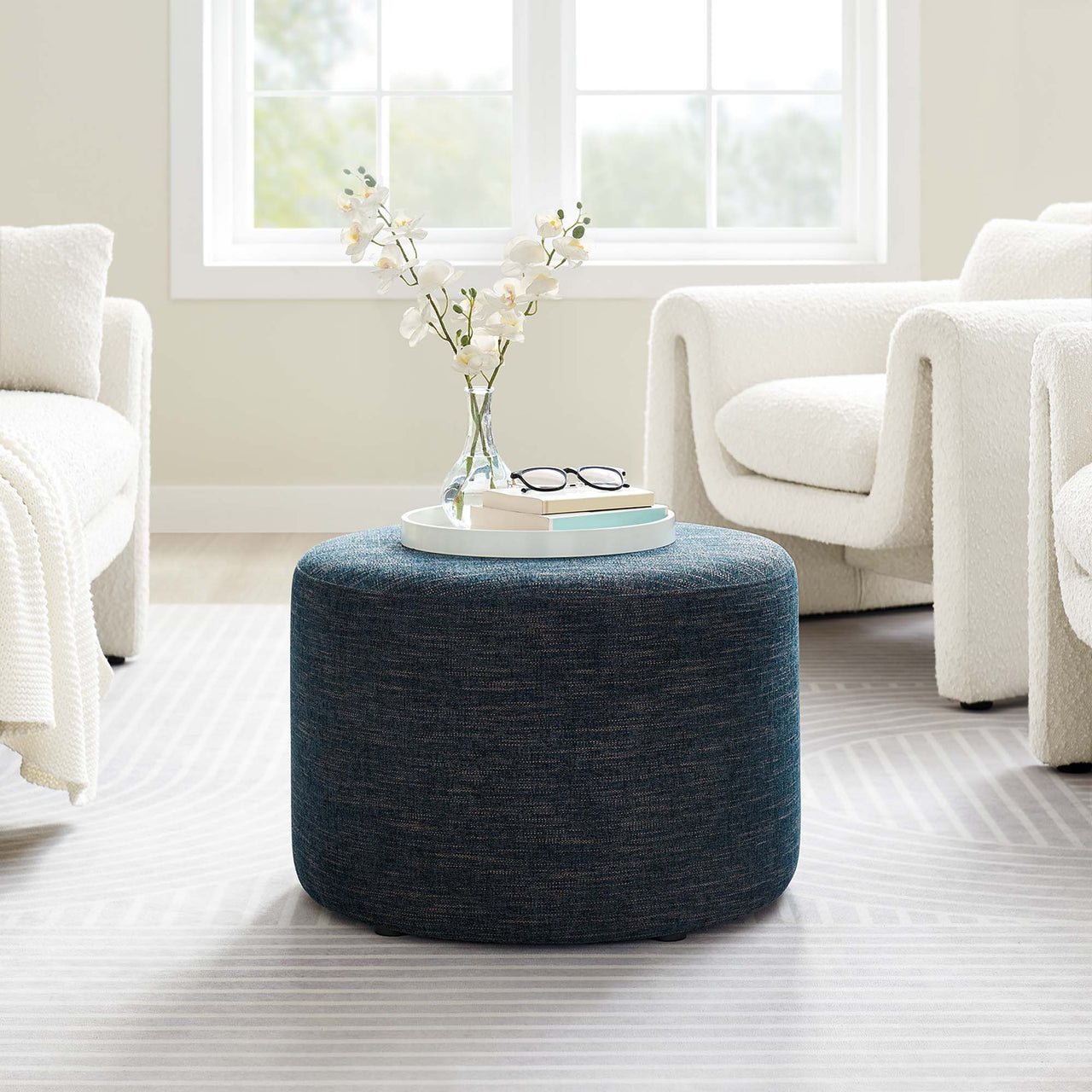 Calyx Round Pouf, Small, Azure