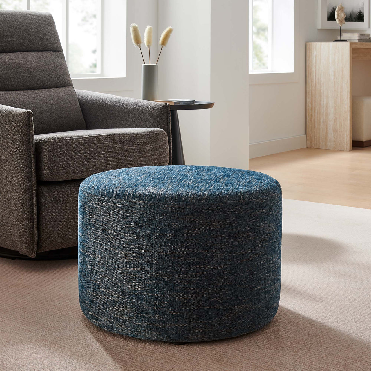 Calyx Round Pouf, Small, Azure