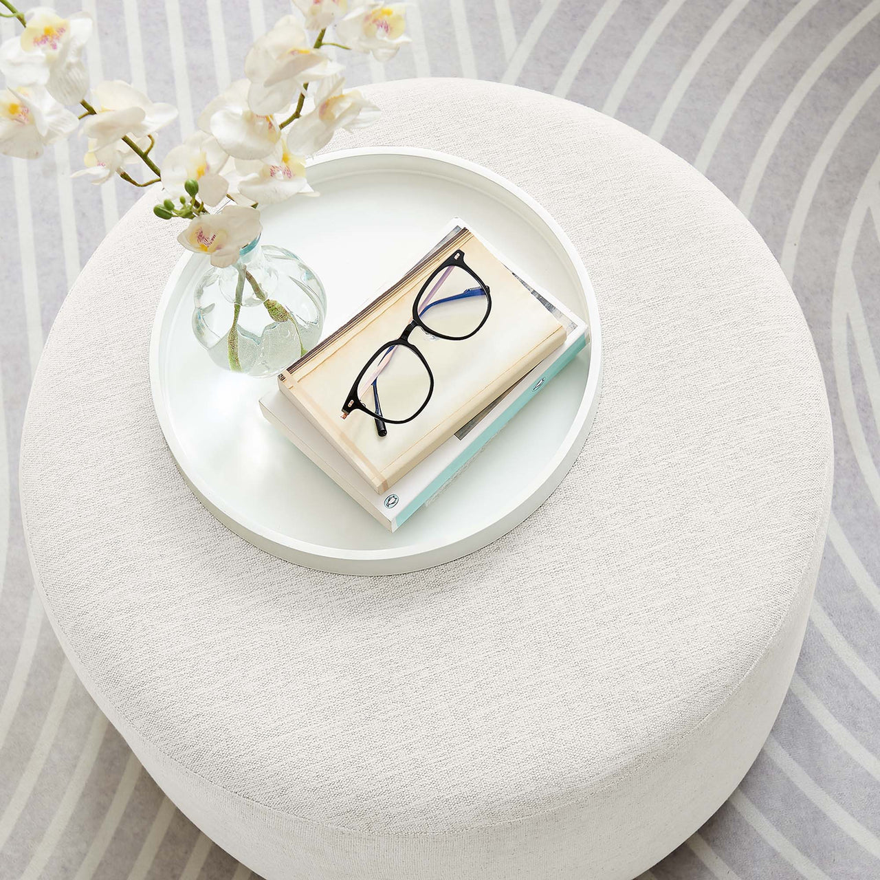 Calyx Round Pouf, Small, Ivory