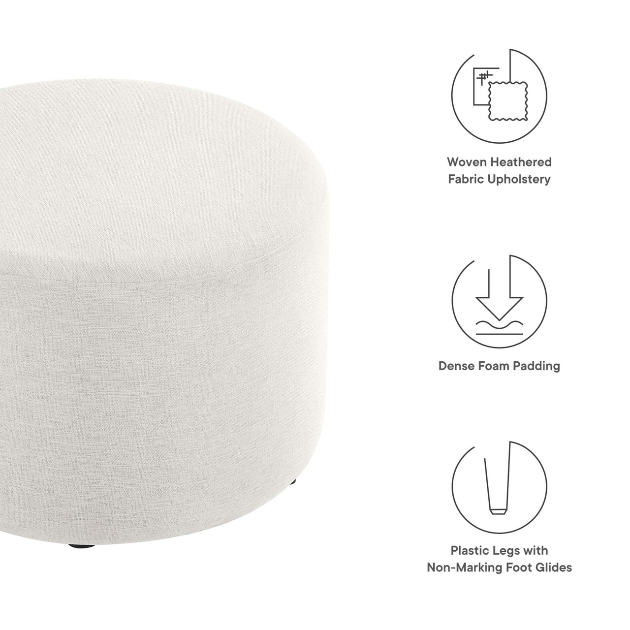 Calyx Round Pouf, Small, Ivory