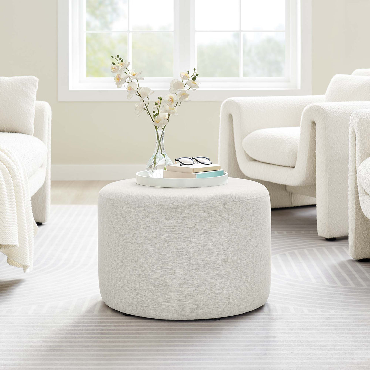Calyx Round Pouf, Small, Ivory