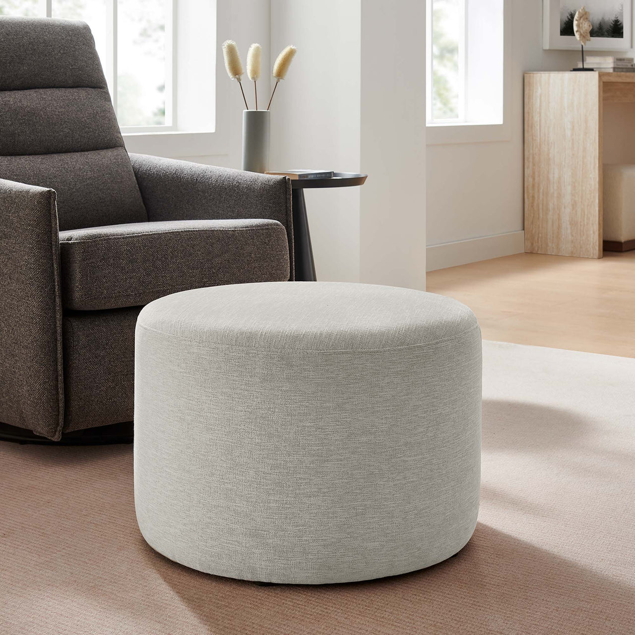 Calyx Round Pouf, Small, Ivory