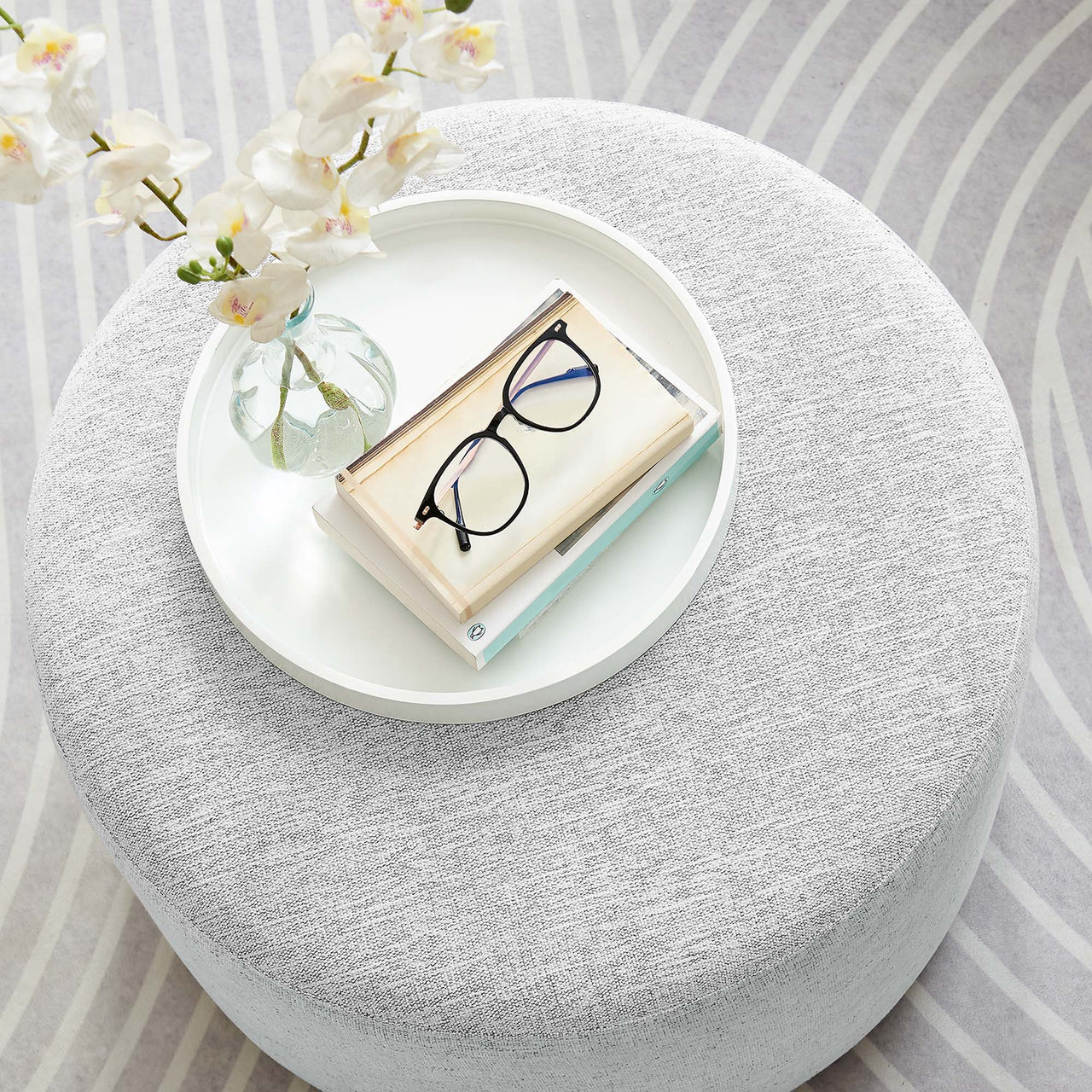 Calyx Round Pouf, Small, Light Gray
