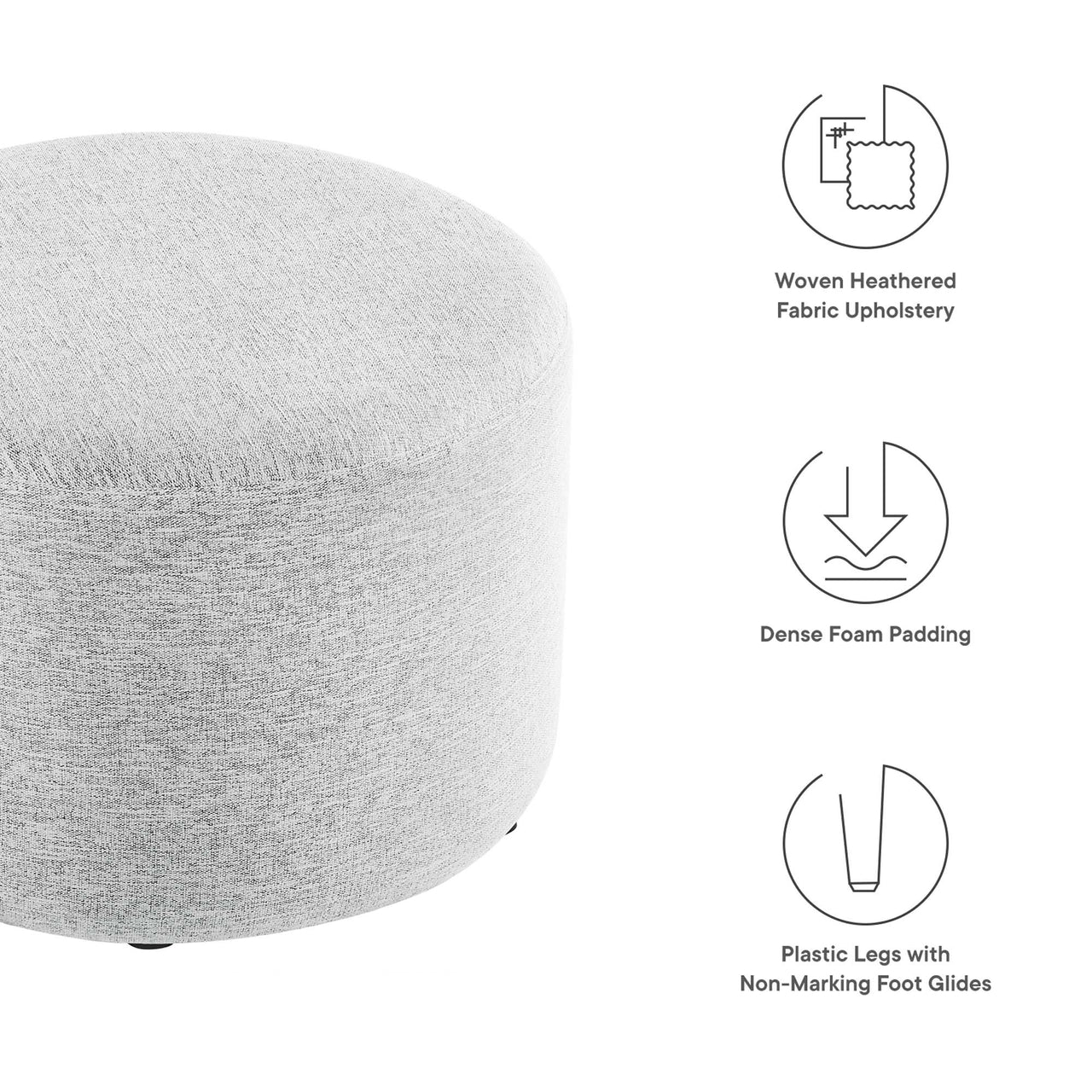 Calyx Round Pouf, Small, Light Gray