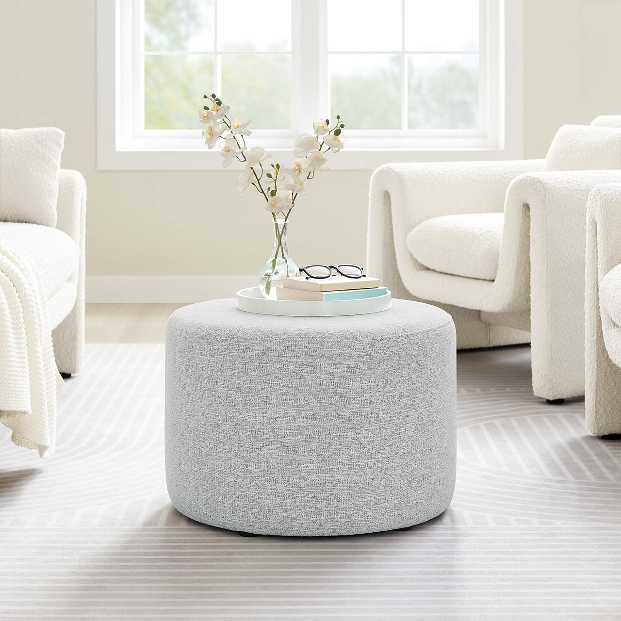 Calyx Round Pouf, Small, Light Gray