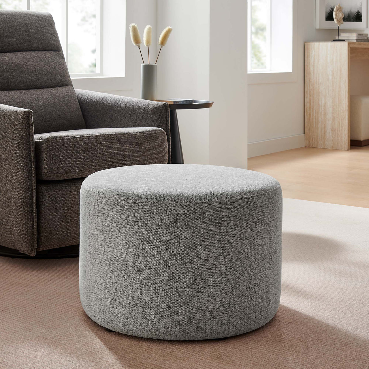 Calyx Round Pouf, Small, Light Gray