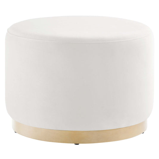 Ardena Round Velvet Ottoman, Small, Chalk & Cream