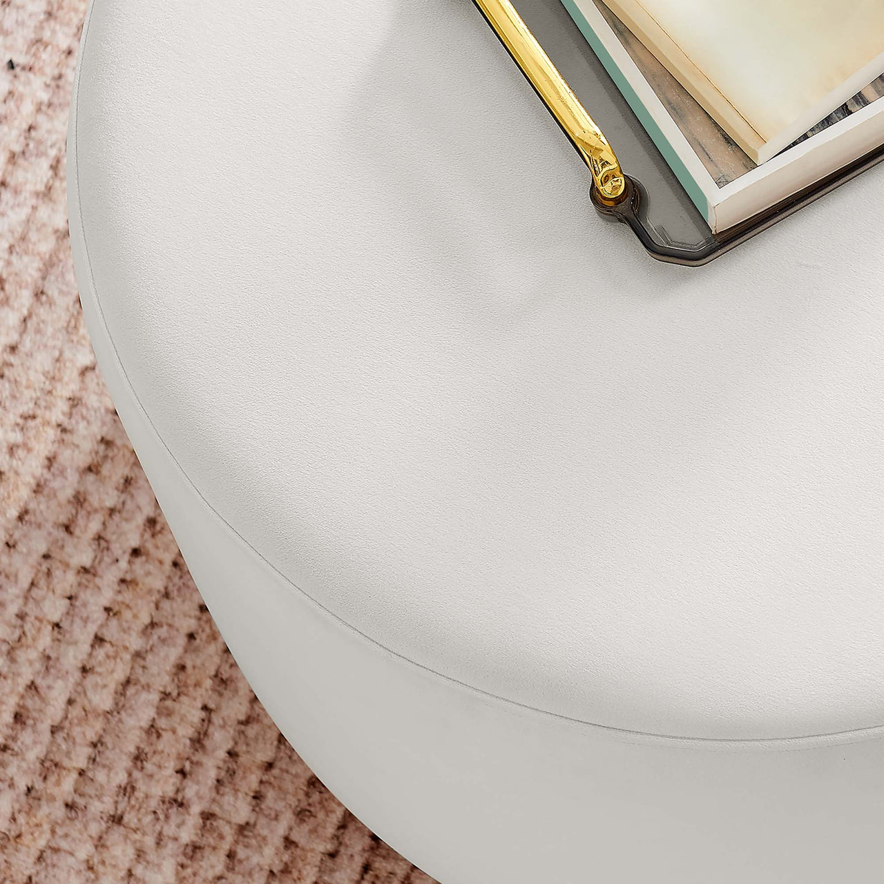 Ardena Round Velvet Ottoman, Small, Chalk & Cream