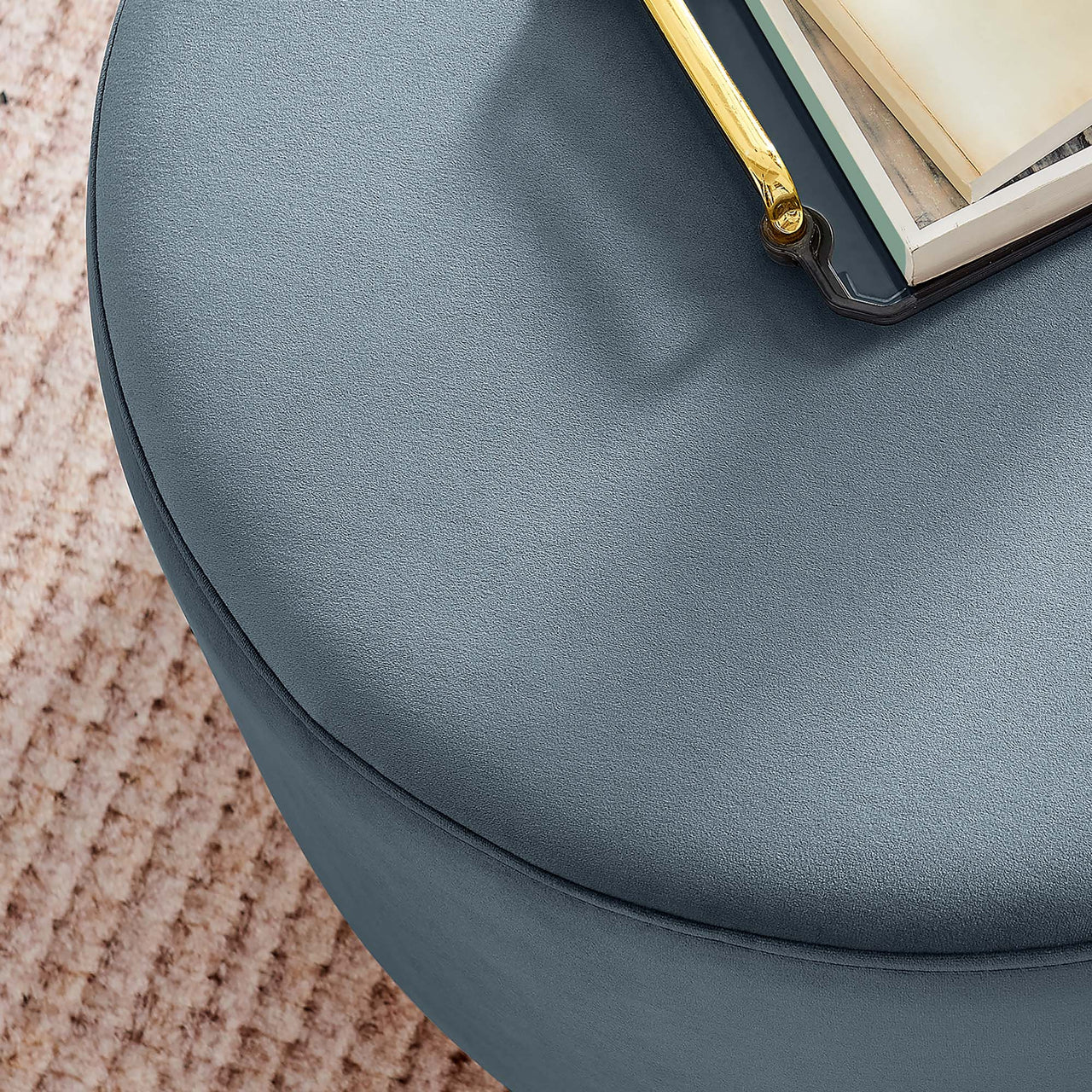 Ardena Round Velvet Ottoman, Small, Slate & Cream