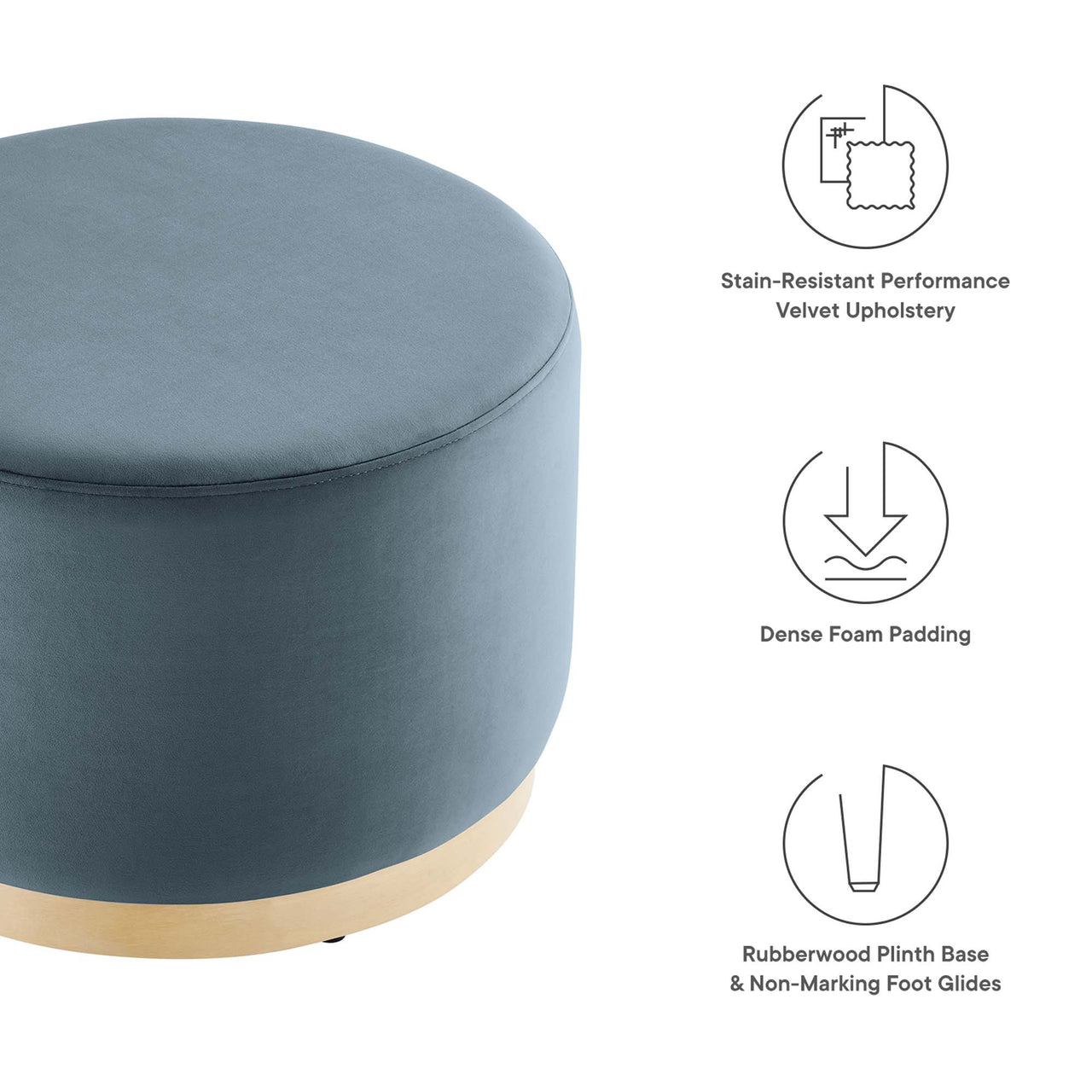 Ardena Round Velvet Ottoman, Small, Slate & Cream