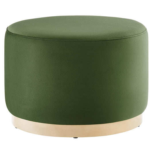 Ardena Round Velvet Ottoman, Small, Basil & Cream