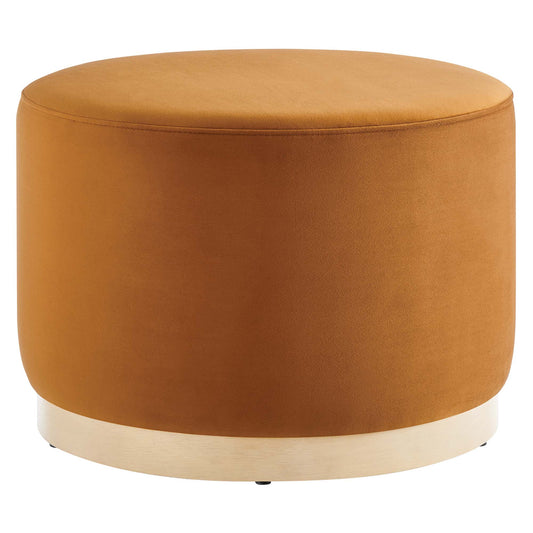 Ardena Round Velvet Ottoman, Small, Terracotta & Cream