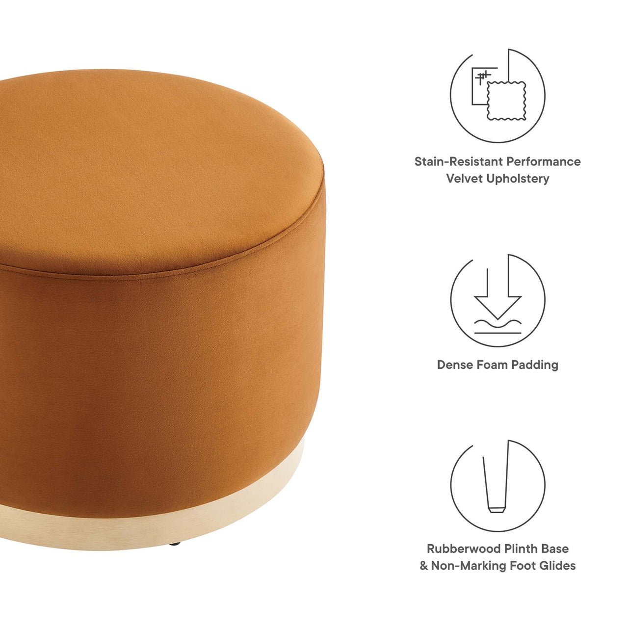 Ardena Round Velvet Ottoman, Small, Terracotta & Cream