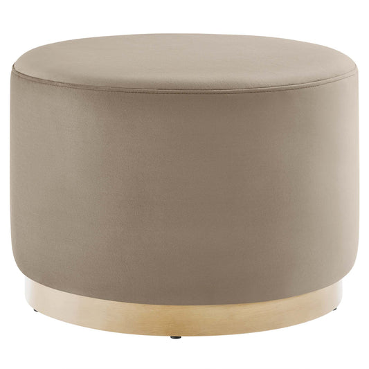 Ardena Round Velvet Ottoman, Small, Taupe & Cream