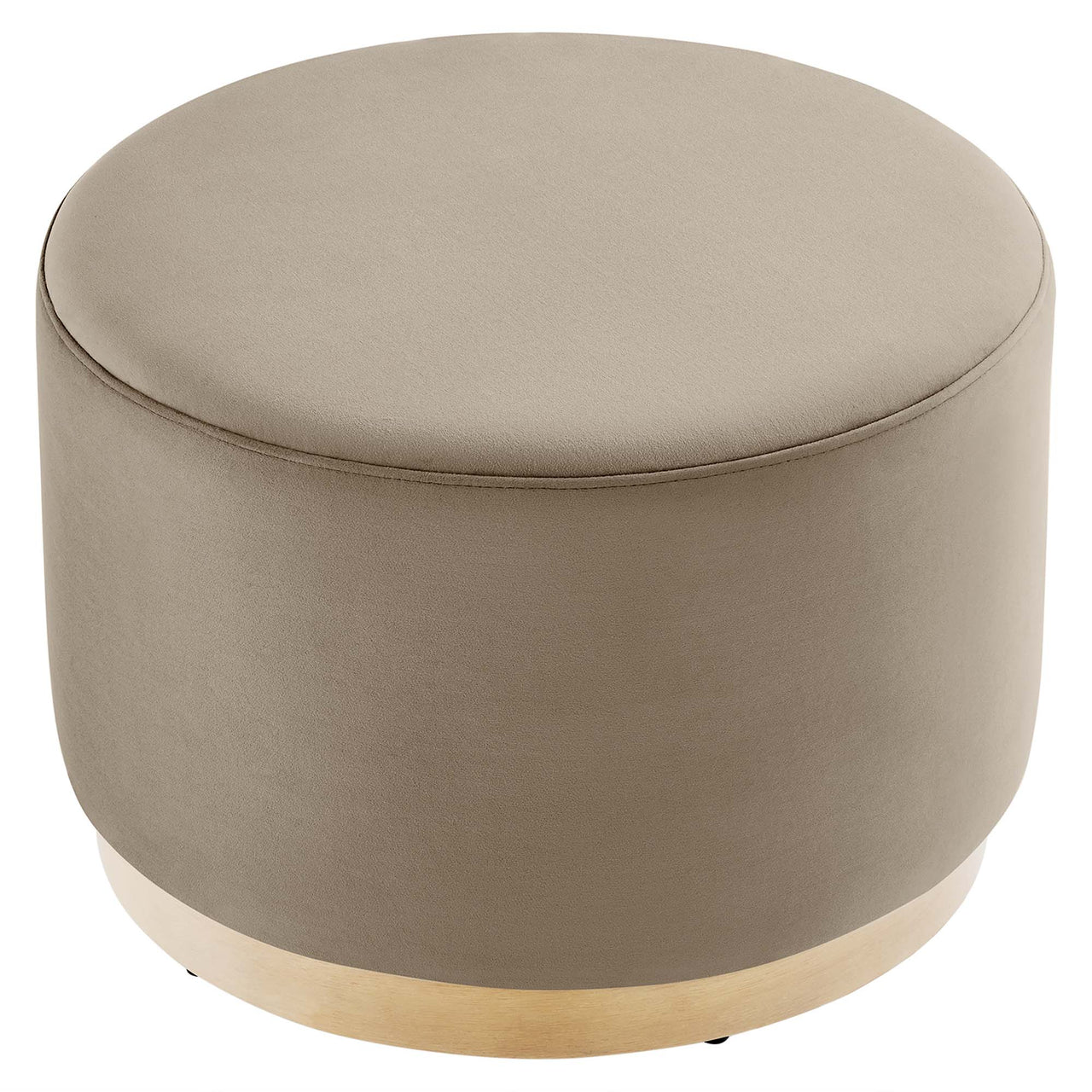 Ardena Round Velvet Ottoman, Small, Taupe & Cream