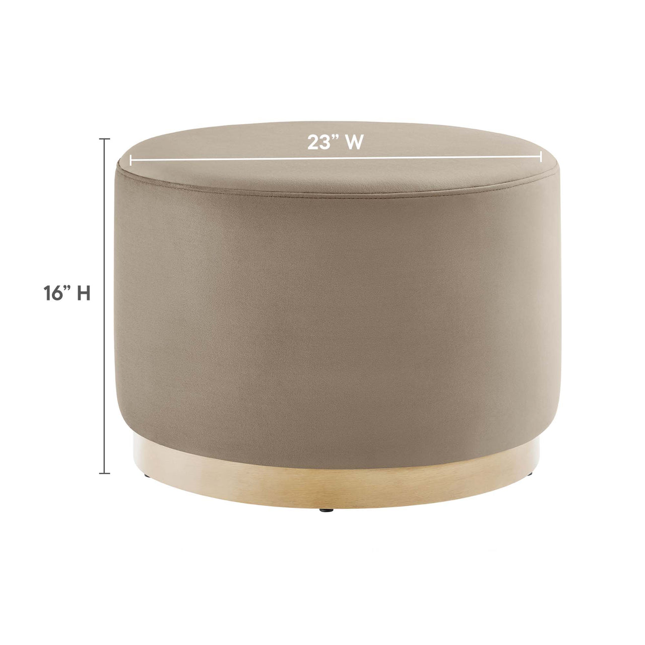 Ardena Round Velvet Ottoman, Small, Taupe & Cream