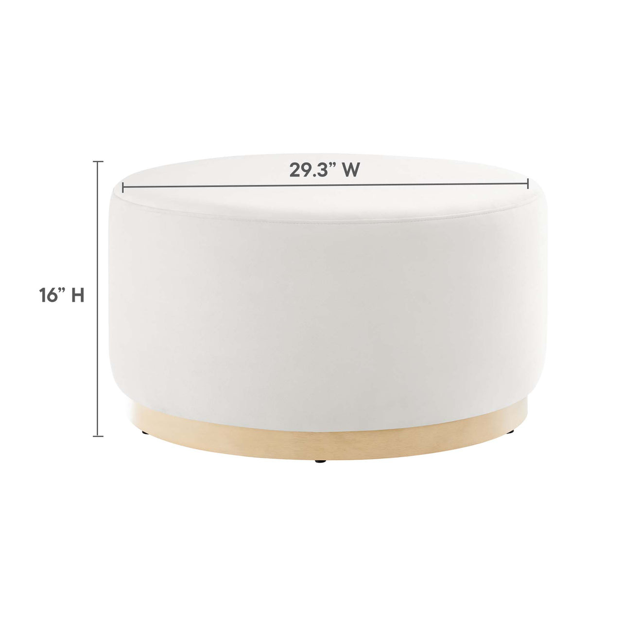 Ardena Round Velvet Ottoman, Medium, Chalk & Cream