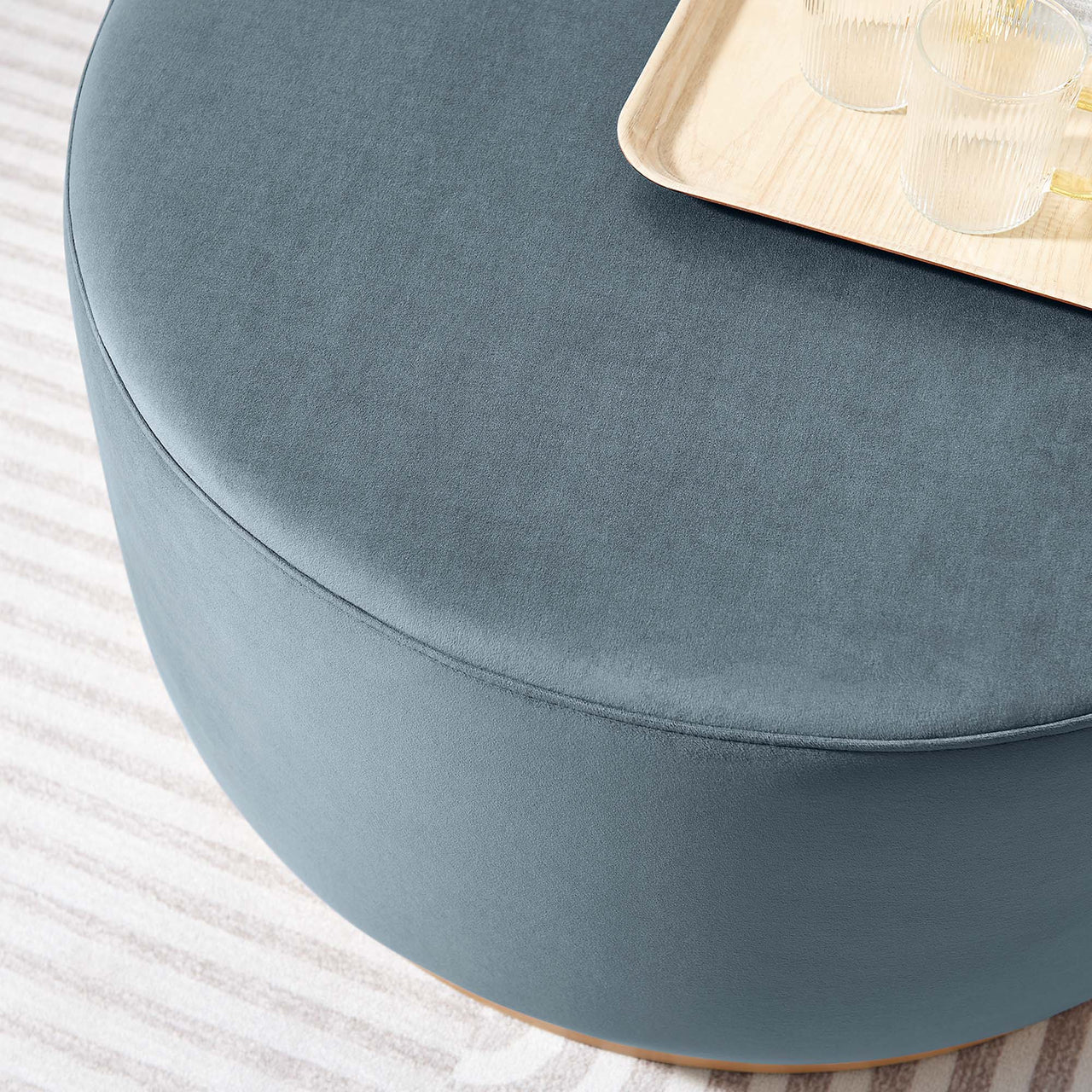 Ardena Round Velvet Ottoman, Medium, Slate & Cream