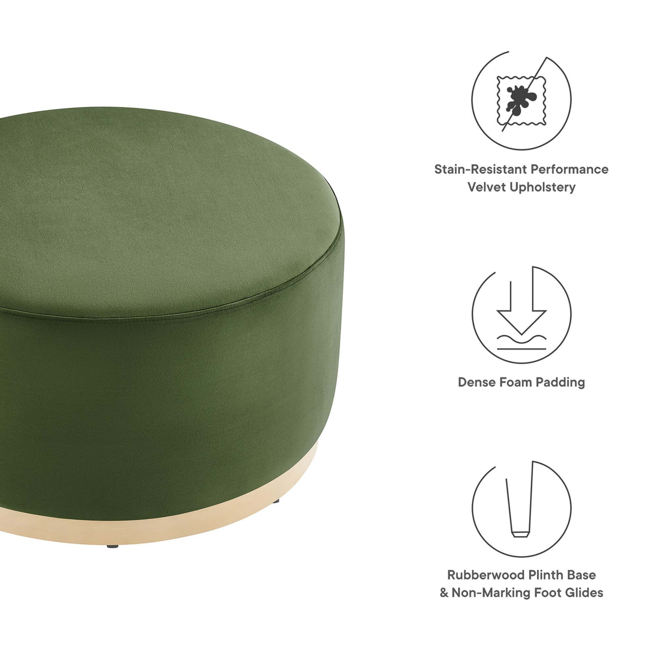 Ardena Round Velvet Ottoman, Medium, Basil & Cream