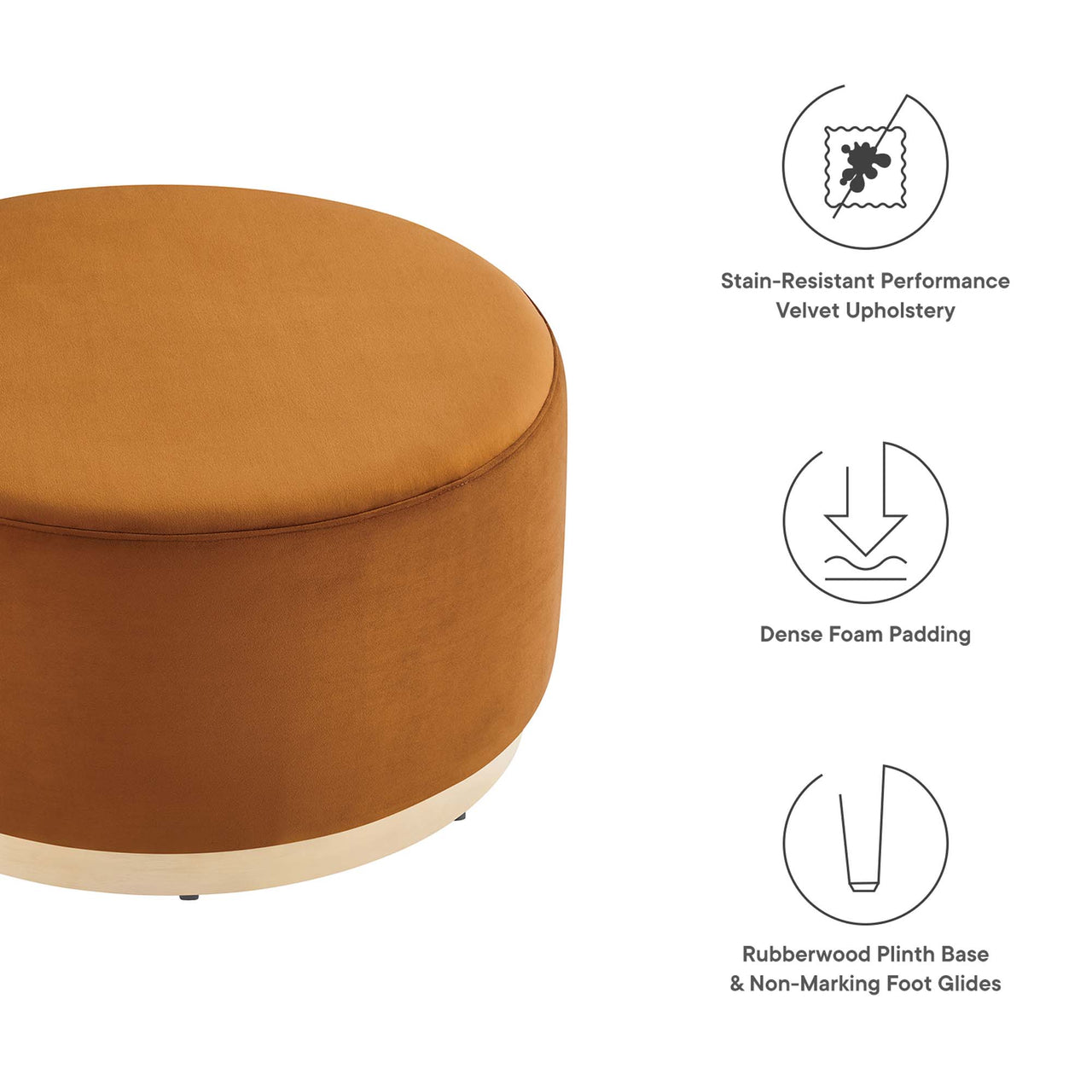 Ardena Round Velvet Ottoman, Medium, Terracotta & Cream