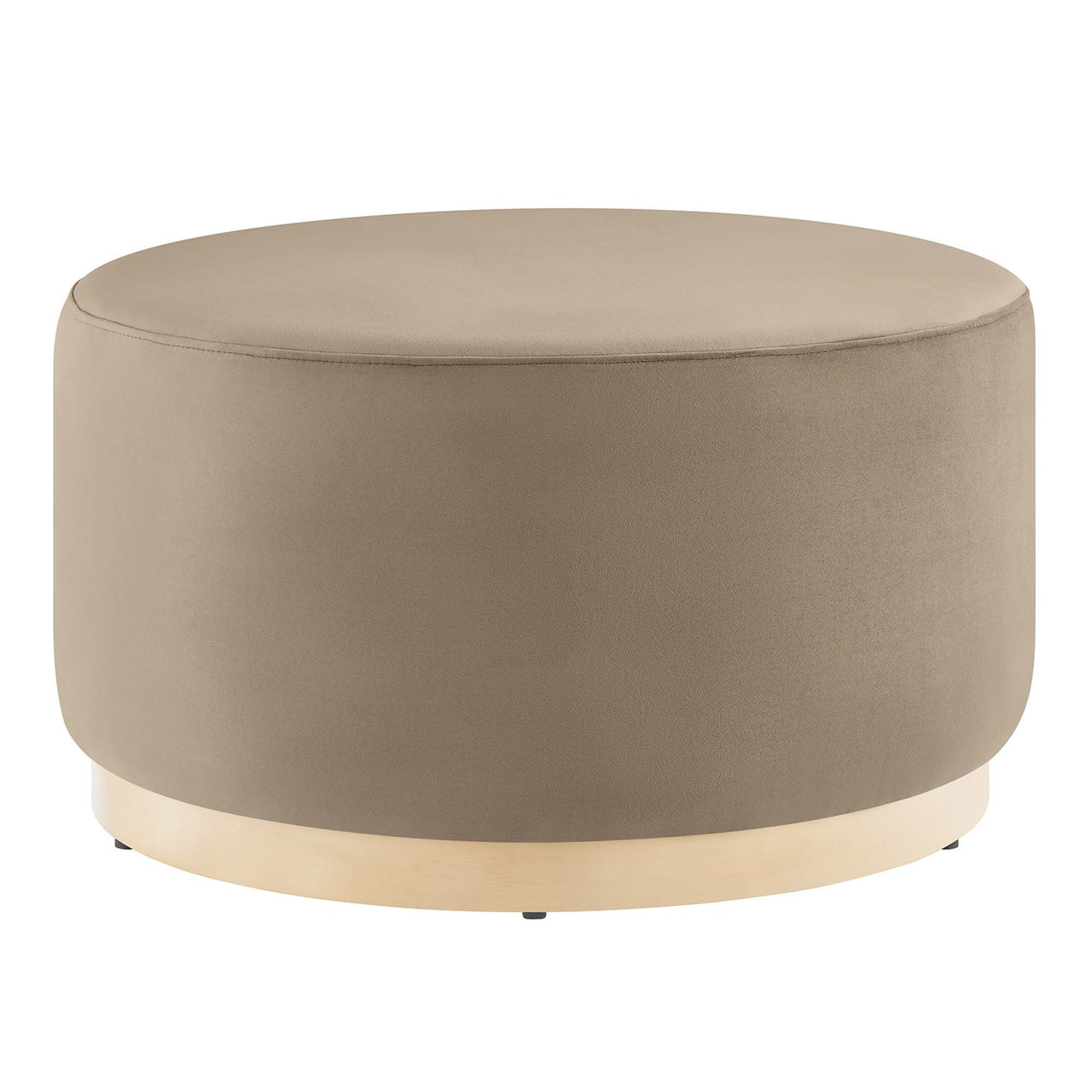 Ardena Round Velvet Ottoman, Medium, Taupe & Cream