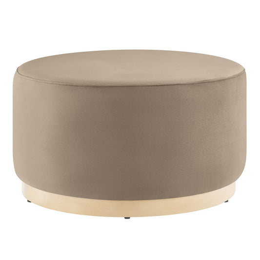 Ardena Round Velvet Ottoman, Medium, Taupe & Cream