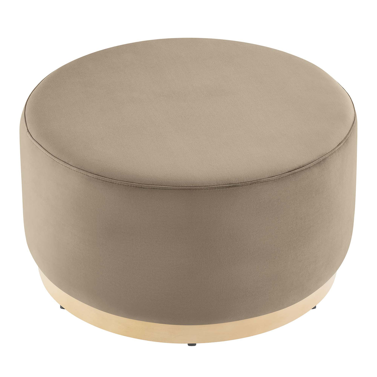Ardena Round Velvet Ottoman, Medium, Taupe & Cream