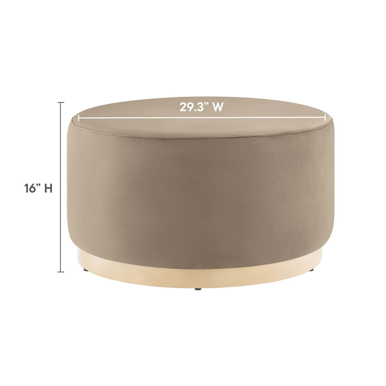 Ardena Round Velvet Ottoman, Medium, Taupe & Cream