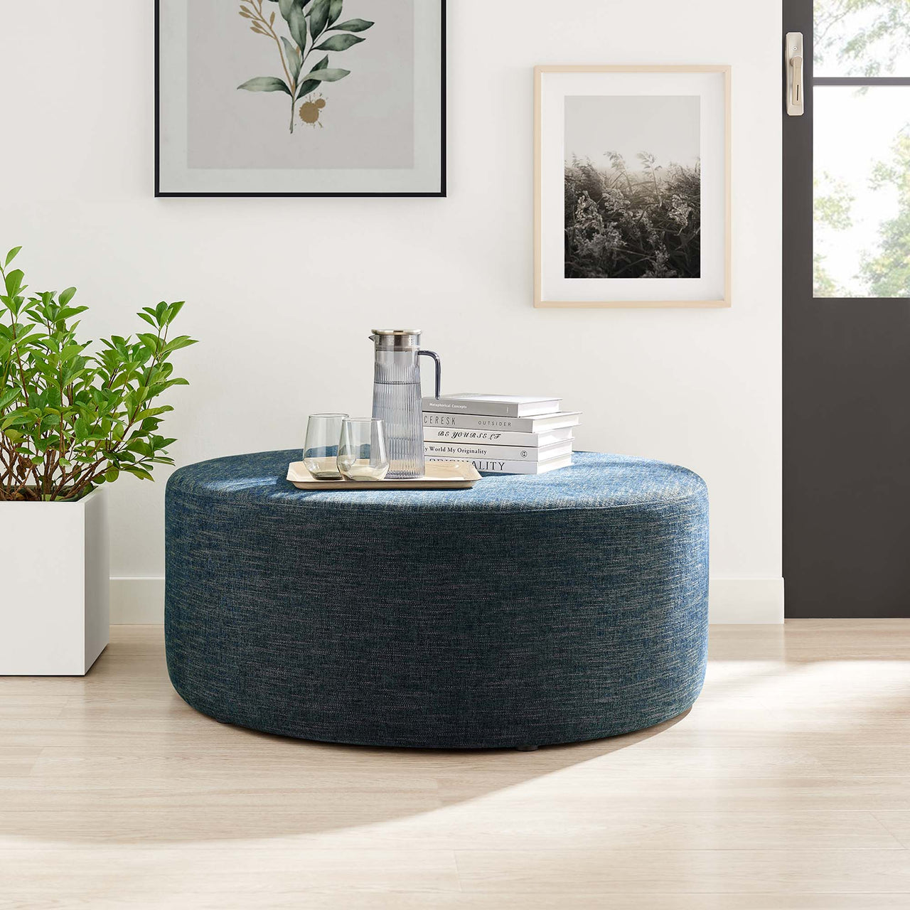 Calyx Round Pouf, Large, Azure