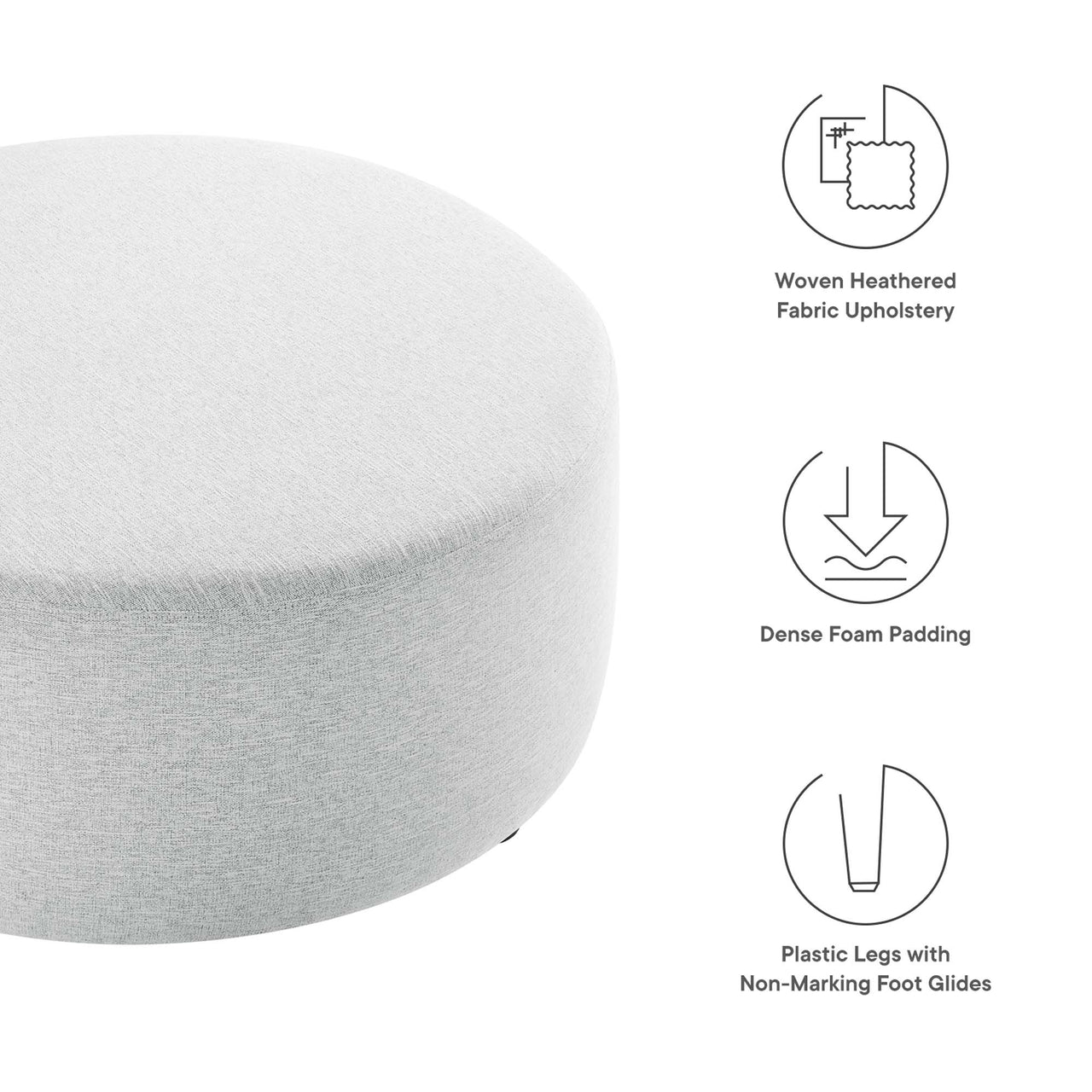 Calyx Round Pouf, Large, Light Gray