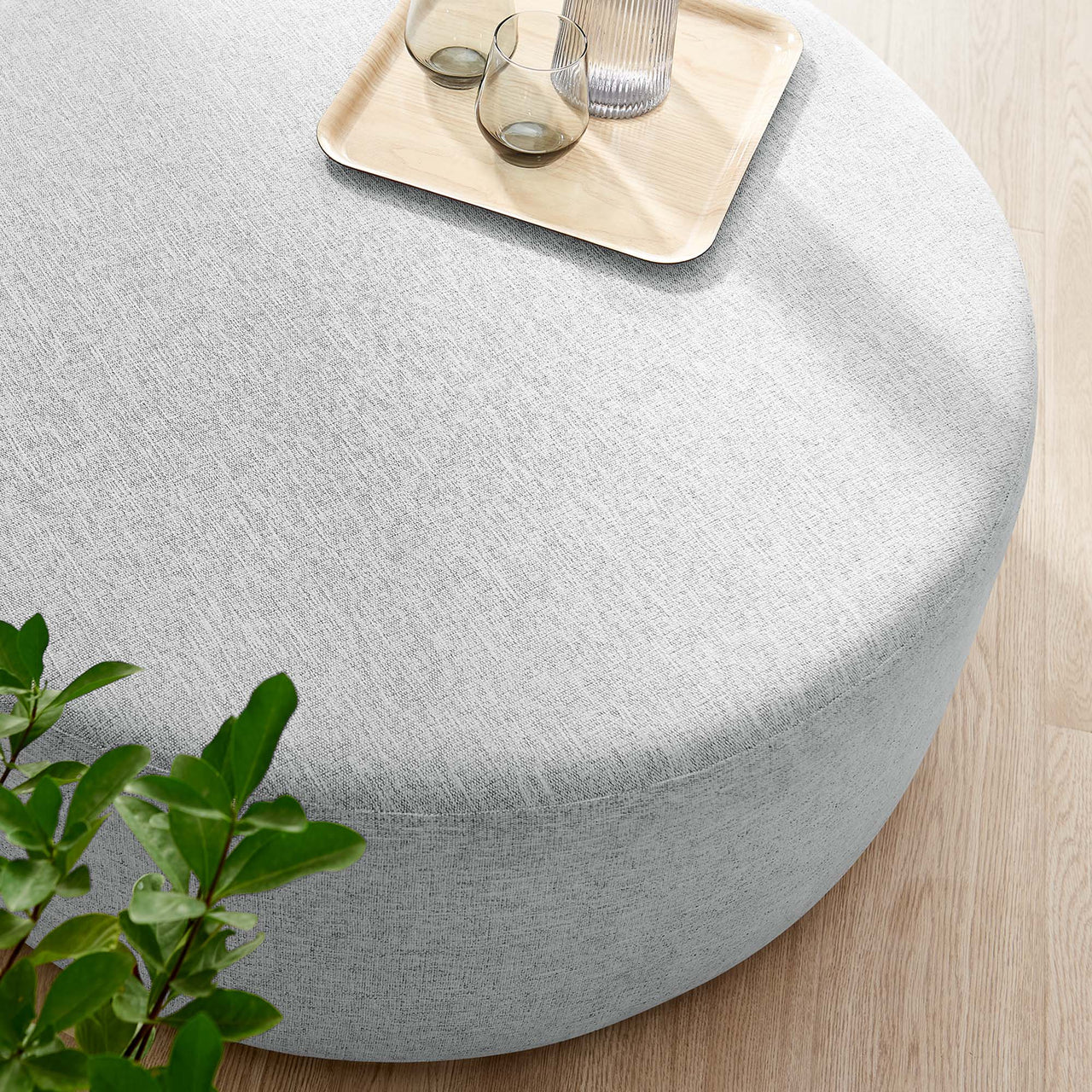 Calyx Round Pouf, Large, Light Gray