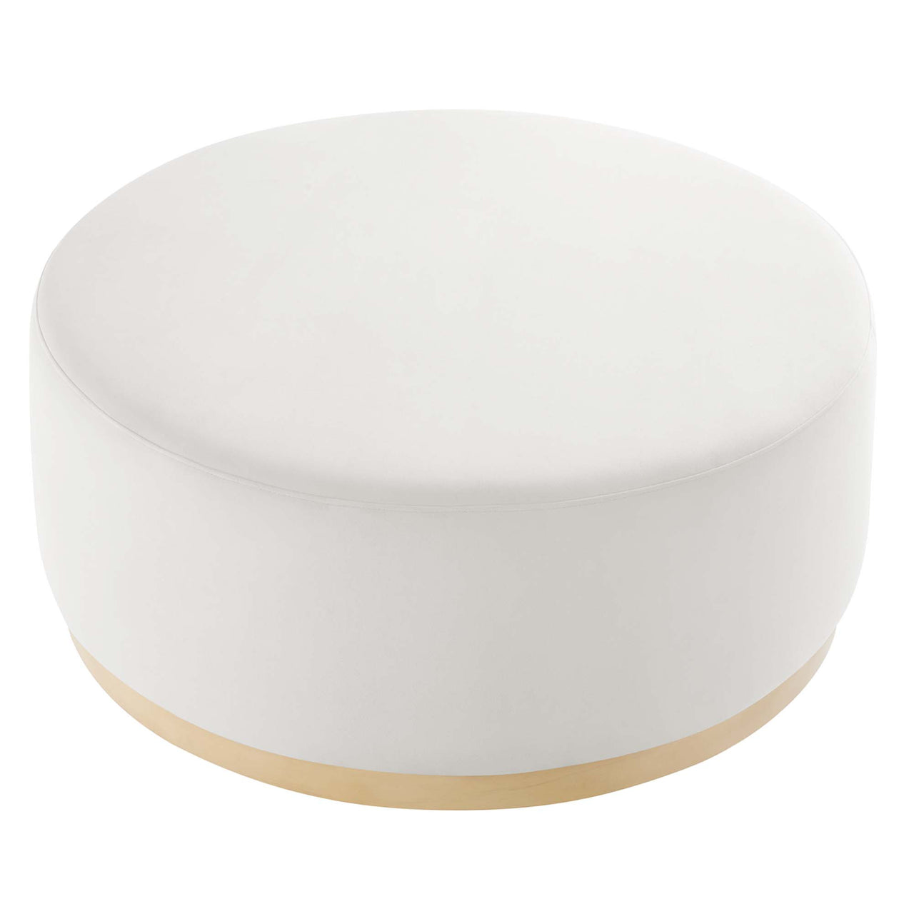 Ardena Round Velvet Ottoman, Large, Chalk & Cream