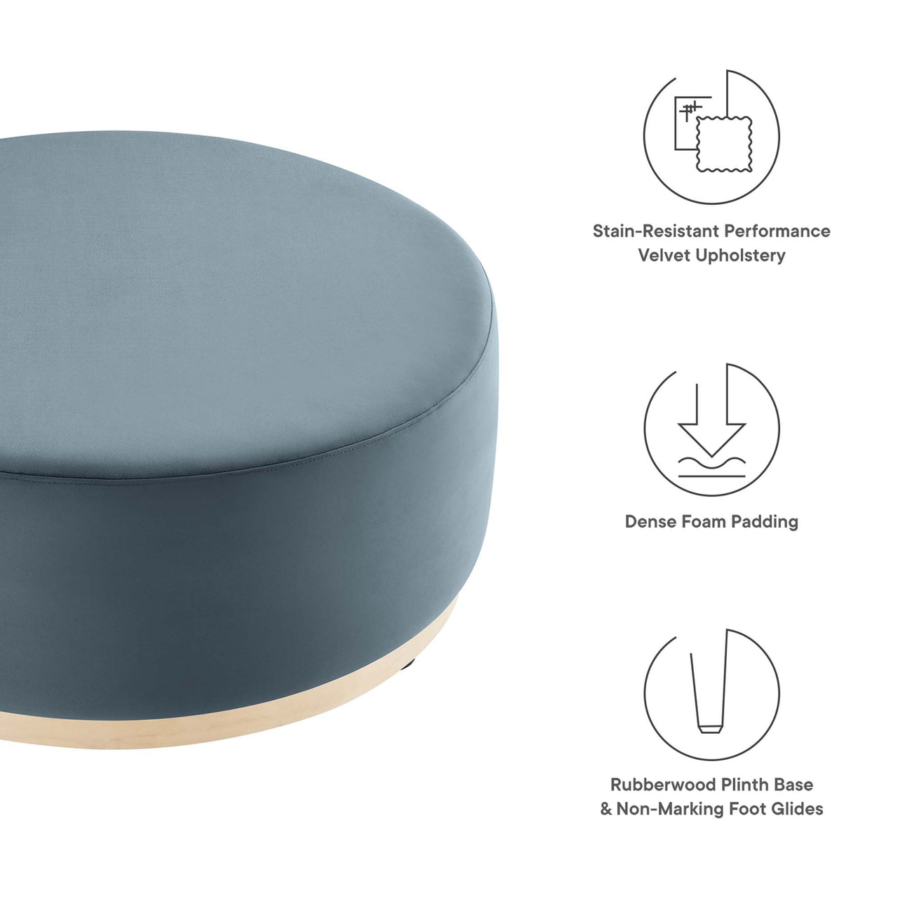 Ardena Round Velvet Ottoman, Large, Slate & Cream