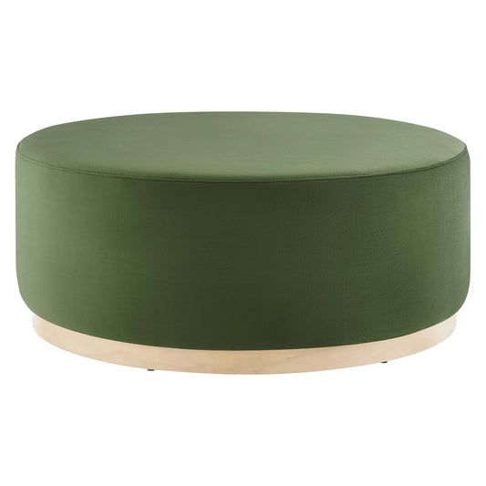 Ardena Round Velvet Ottoman, Large, Basil & Cream