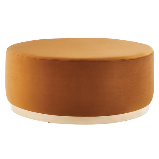 Ardena Round Velvet Ottoman, Large, Terracotta & Cream