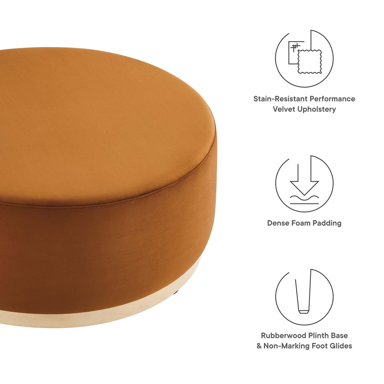 Ardena Round Velvet Ottoman, Large, Terracotta & Cream