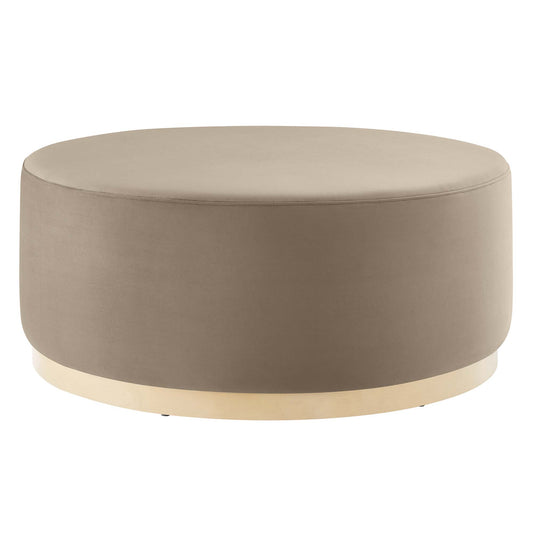 Ardena Round Velvet Ottoman, Large, Taupe & Cream