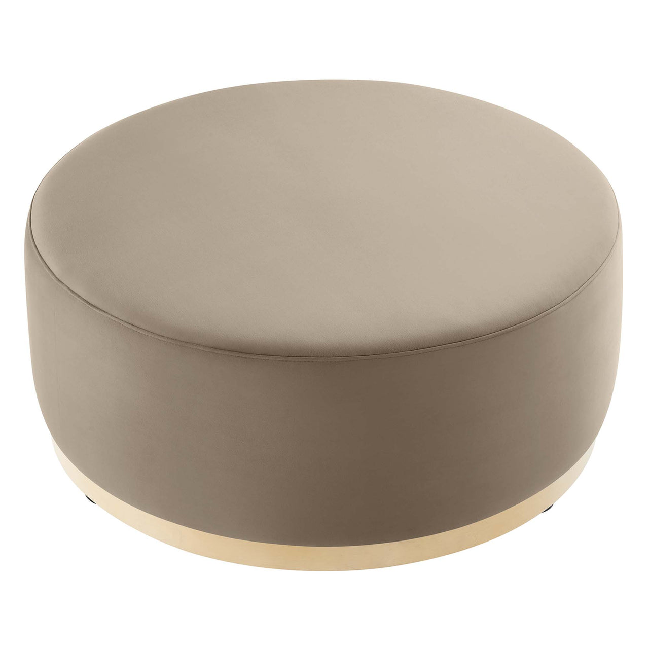 Ardena Round Velvet Ottoman, Large, Taupe & Cream