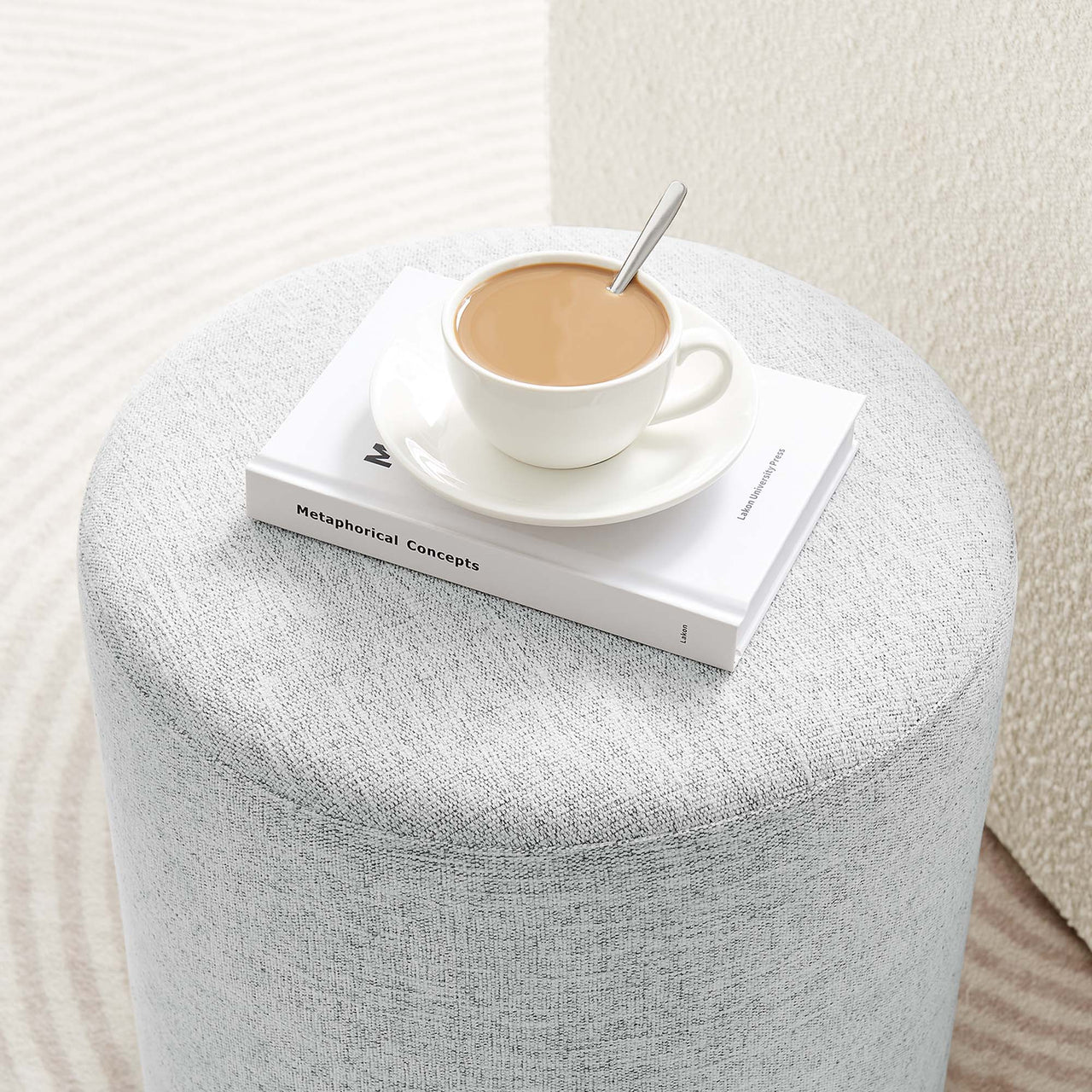 Calyx Round Stool | Side Table, Light Gray