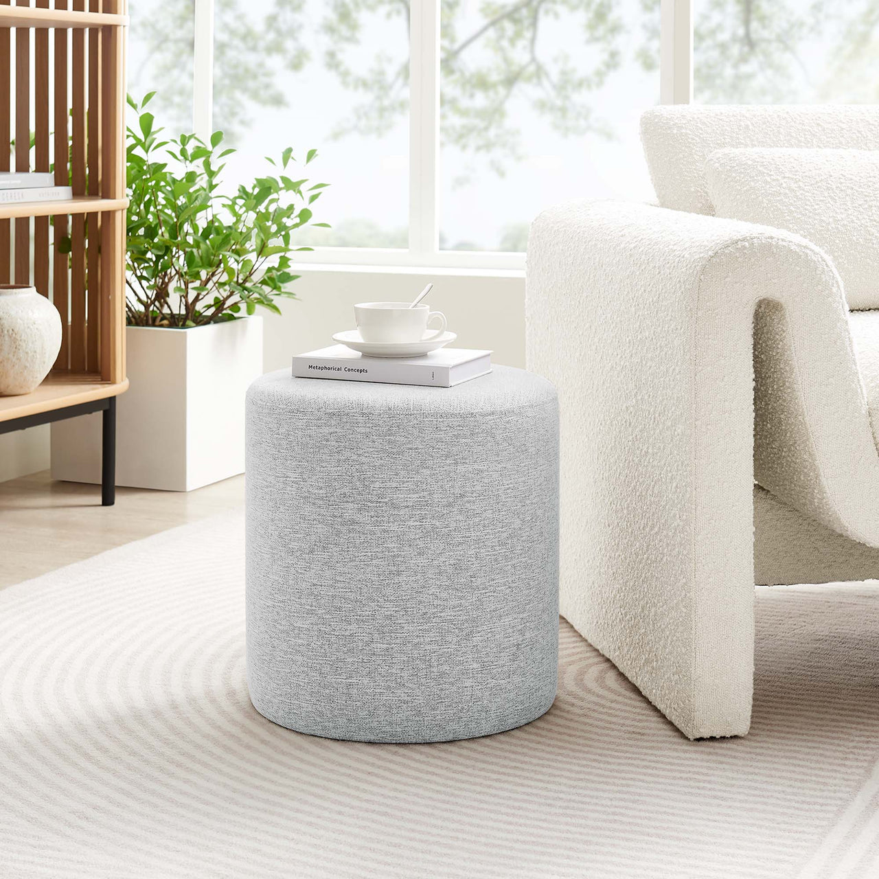Calyx Round Stool | Side Table, Light Gray