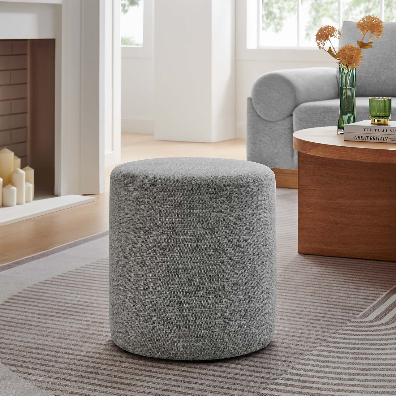Calyx Round Stool | Side Table, Light Gray