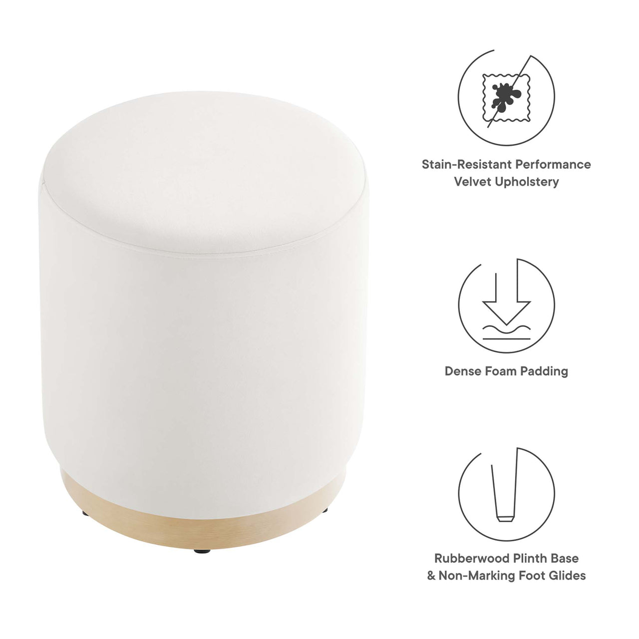 Ardena Round Velvet Ottoman | Side Table, Chalk & Cream