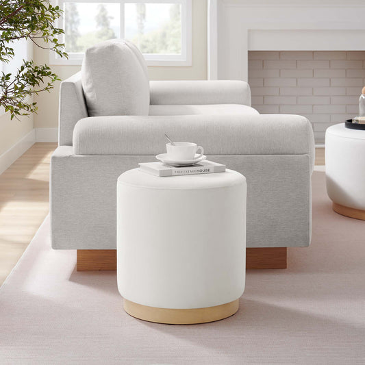 Ardena Round Velvet Ottoman | Side Table, Chalk & Cream